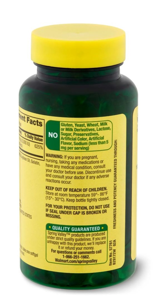 Spring Valley Vitamin D3 Softgels, 125 Mcg