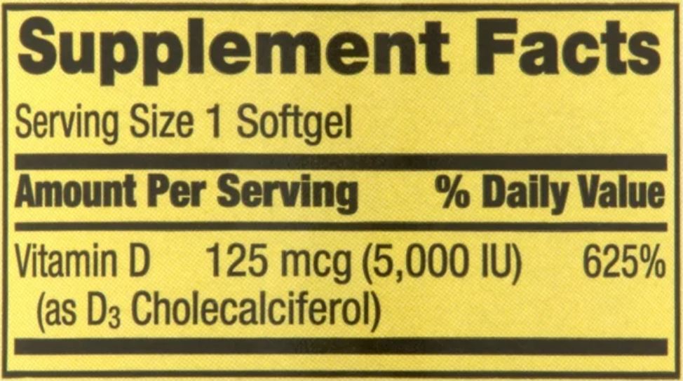 Spring Valley Vitamin D3 Softgels, 125 Mcg